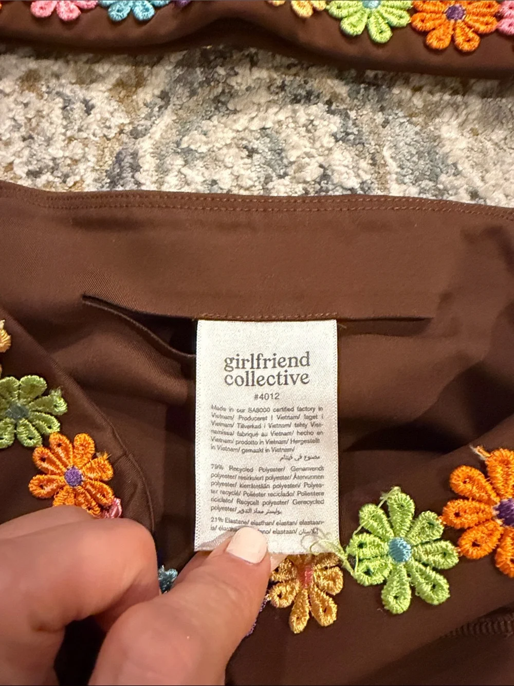 girlfriend collective Brown Floral-Trim High-Waist Leggings & Crop Top Set